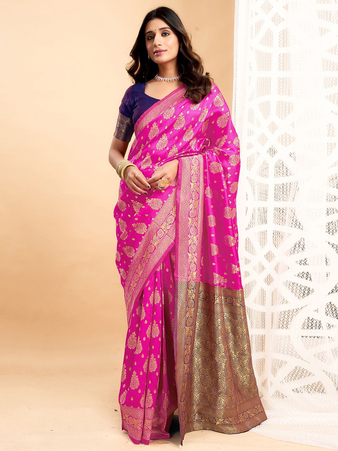 KALINI Woven Design Zari Banarasi Saree, Pink