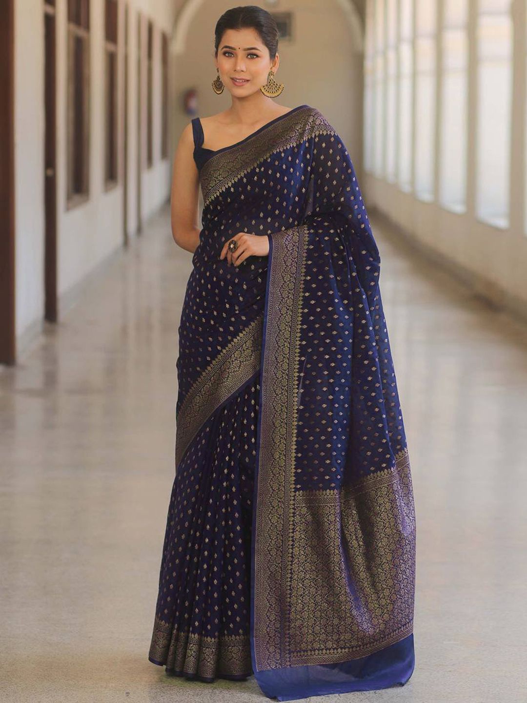 KALINI Woven Design Zari Banarasi Saree, Blue