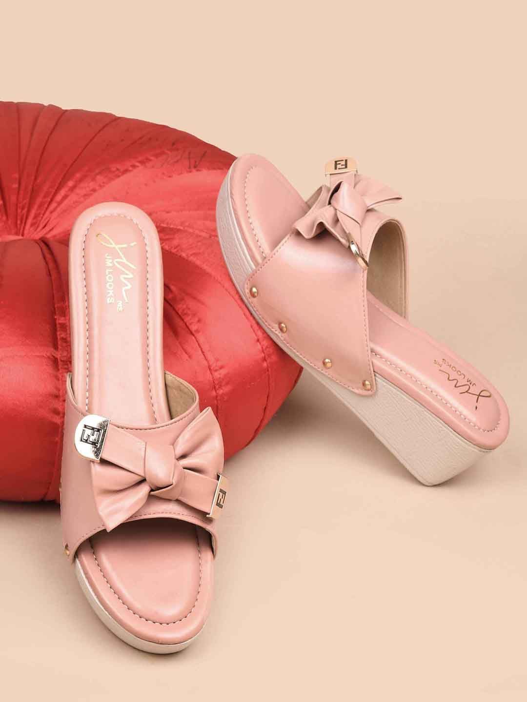 

JM Looks Women Platform Heel Sandals With Bow Details, Peach