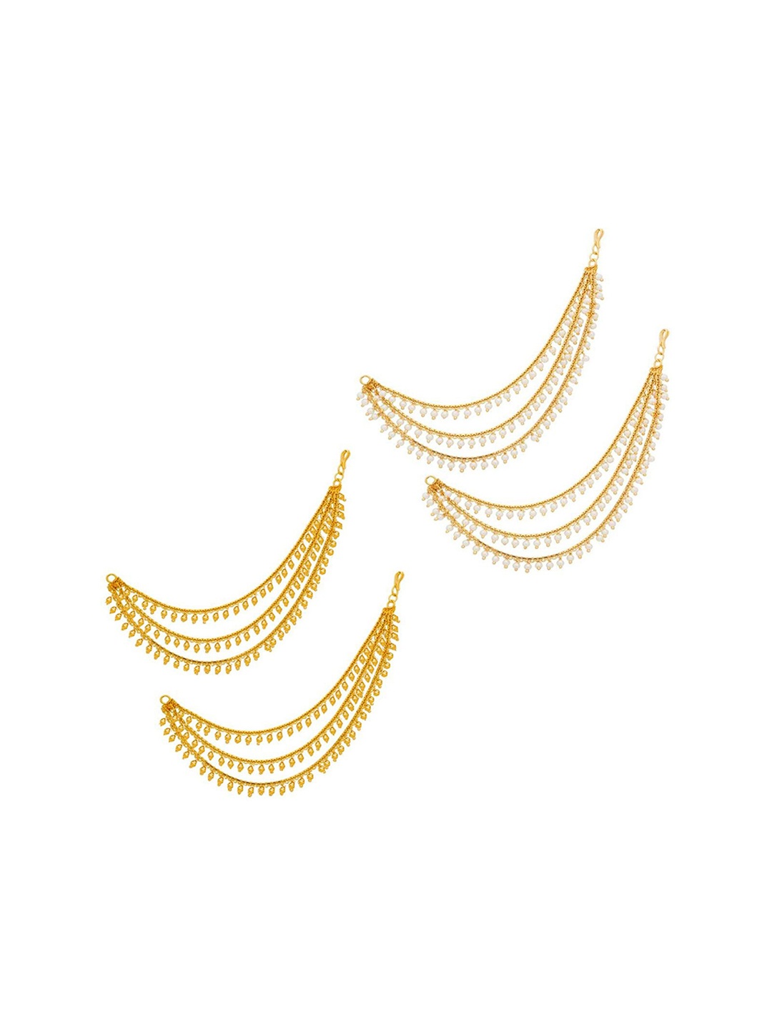 

PINAAKA DARINI Set Of 2 1Gram Gold-Plated Circular Pearl Beaded Hair Chain Earrings