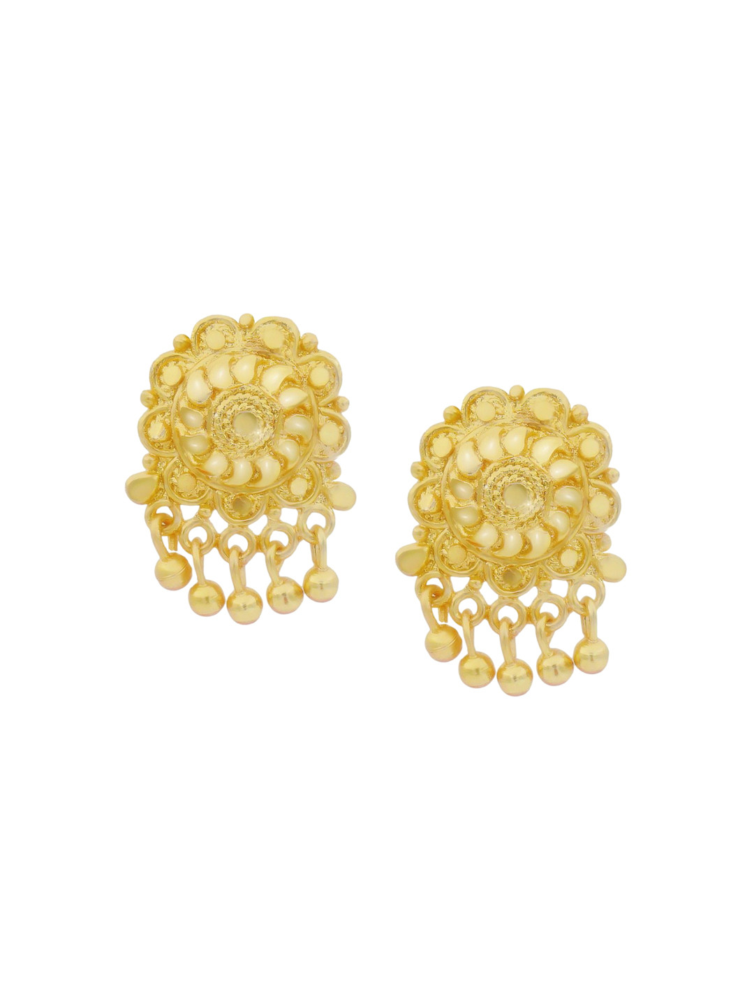 

PINAAKA DARINI 1Gram Gold-Plated Circular Artificial Beaded Drop Earrings