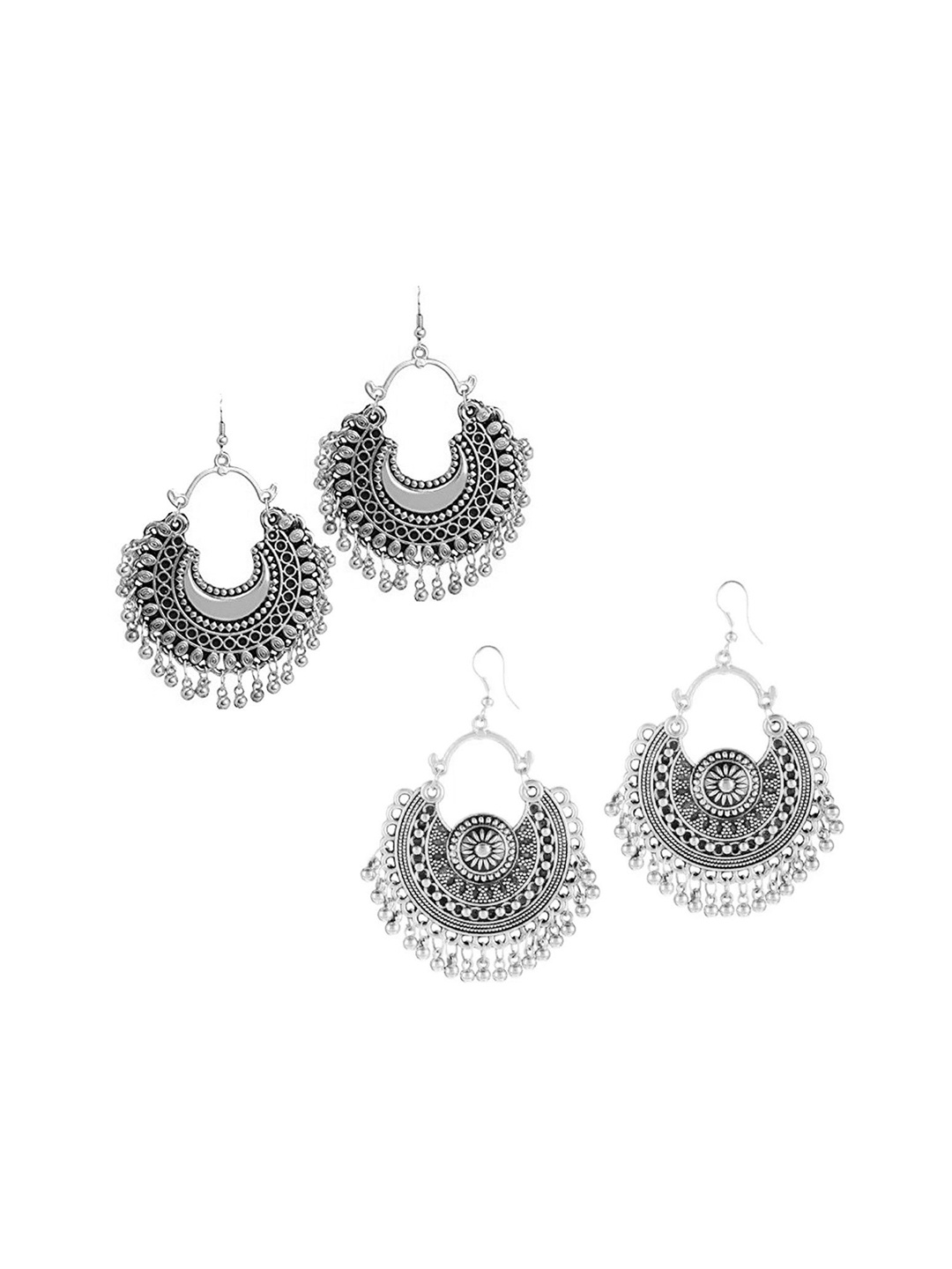 

PINAAKA DARINI Set Of 2 Circular Temple Drop Earrings, Silver