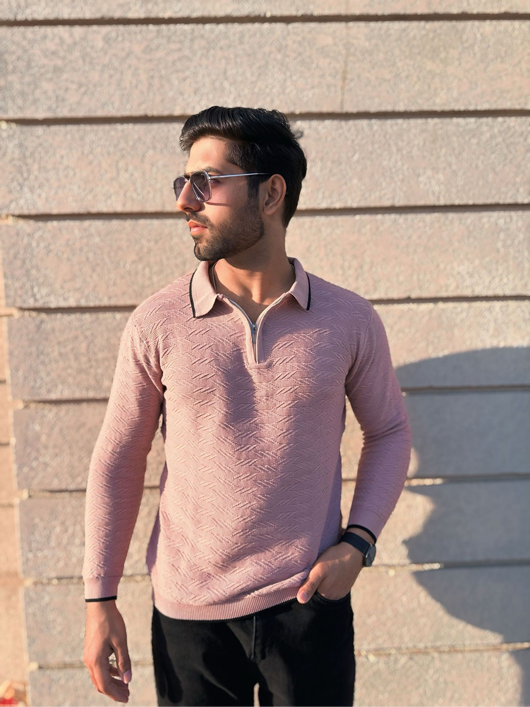 

Raimbera Men Self Design Long Sleeves Pullover Casual Sweatshirt, Pink