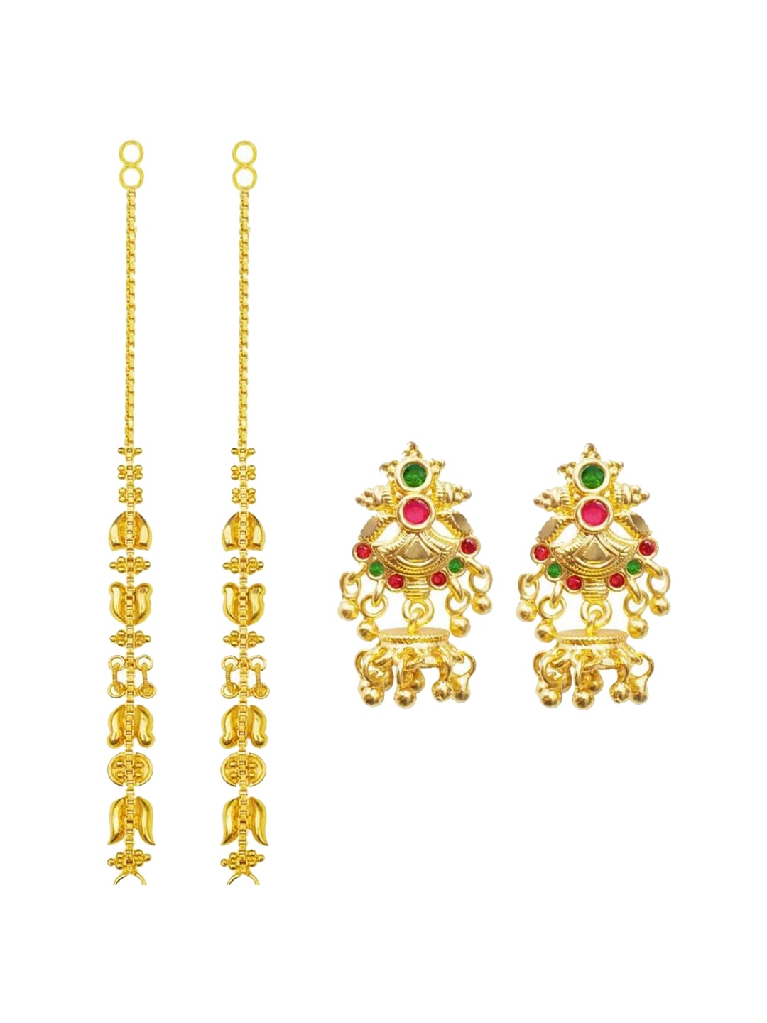 

PINAAKA DARINI Gold-Plated 1 Gram Floral Shaped Drop Earrings And Kaan Chain Earrings