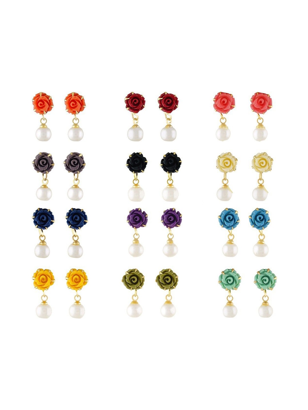 PINAAKA DARINI 1Gram Gold-Plated Floral Pearls Drop Earrings, Red