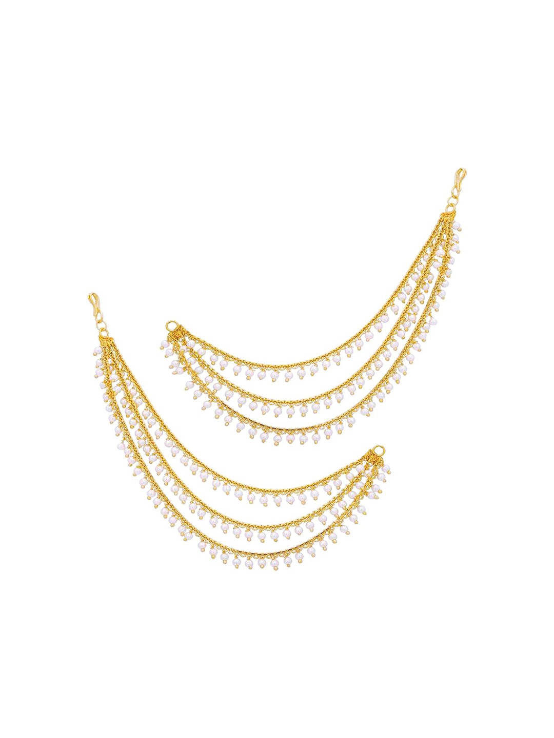 

PINAAKA DARINI Gold-Plated Circular Layered Pearl Beaded Kaan Chain Earrings