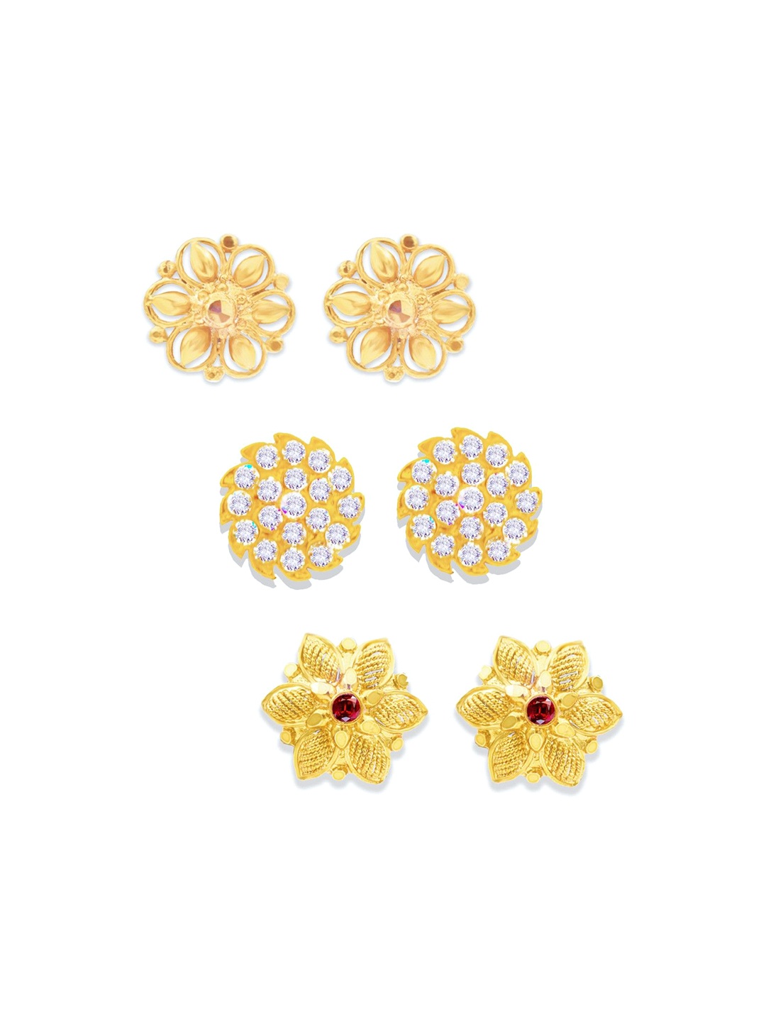 

PINAAKA DARINI Set Of 3 1Gram Gold-Plated Circular American Diamond Studs