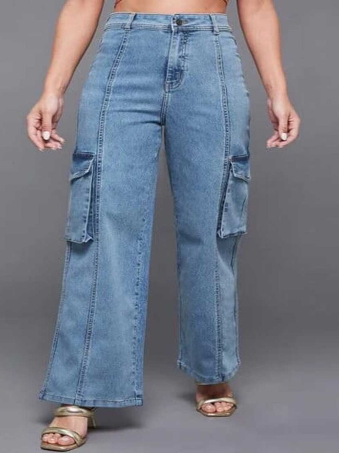 

Perfect Outlet Women Cotton Wide Leg High-Rise Stretchable Jeans, Blue