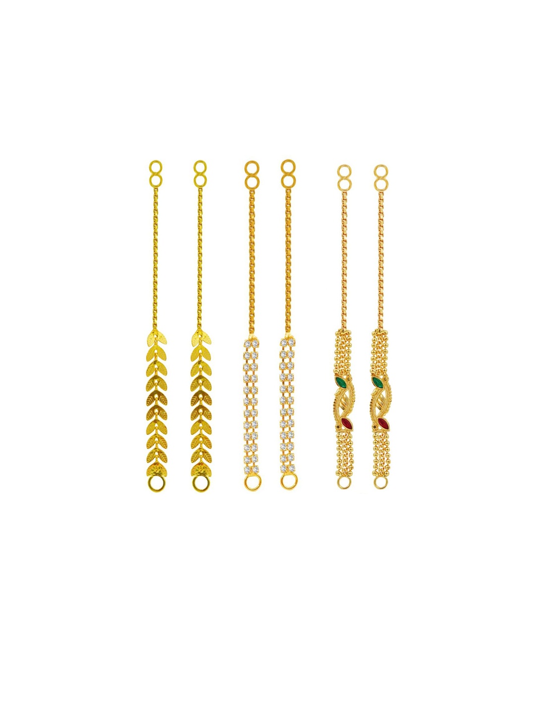 

PINAAKA DARINI Set Of 3 Gold-Plated Stone Studded Coated Kaan Clip On Chain Earrings