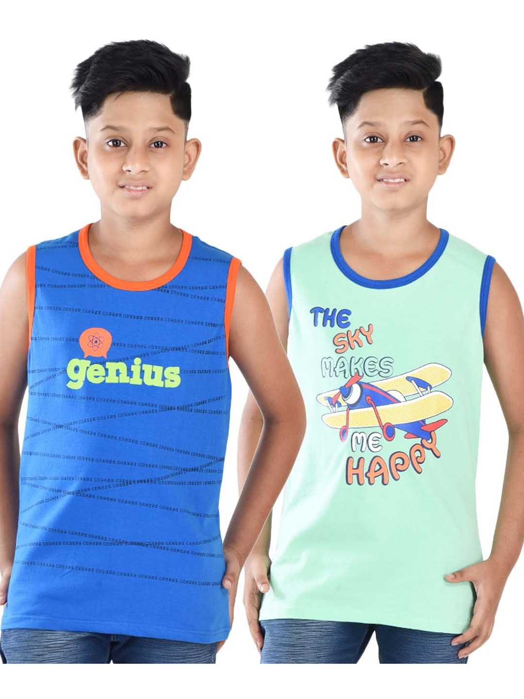 

Clothe Funn Boys Pack Of 2 Graphic Printed Round Neck Cotton T-shirts, Blue