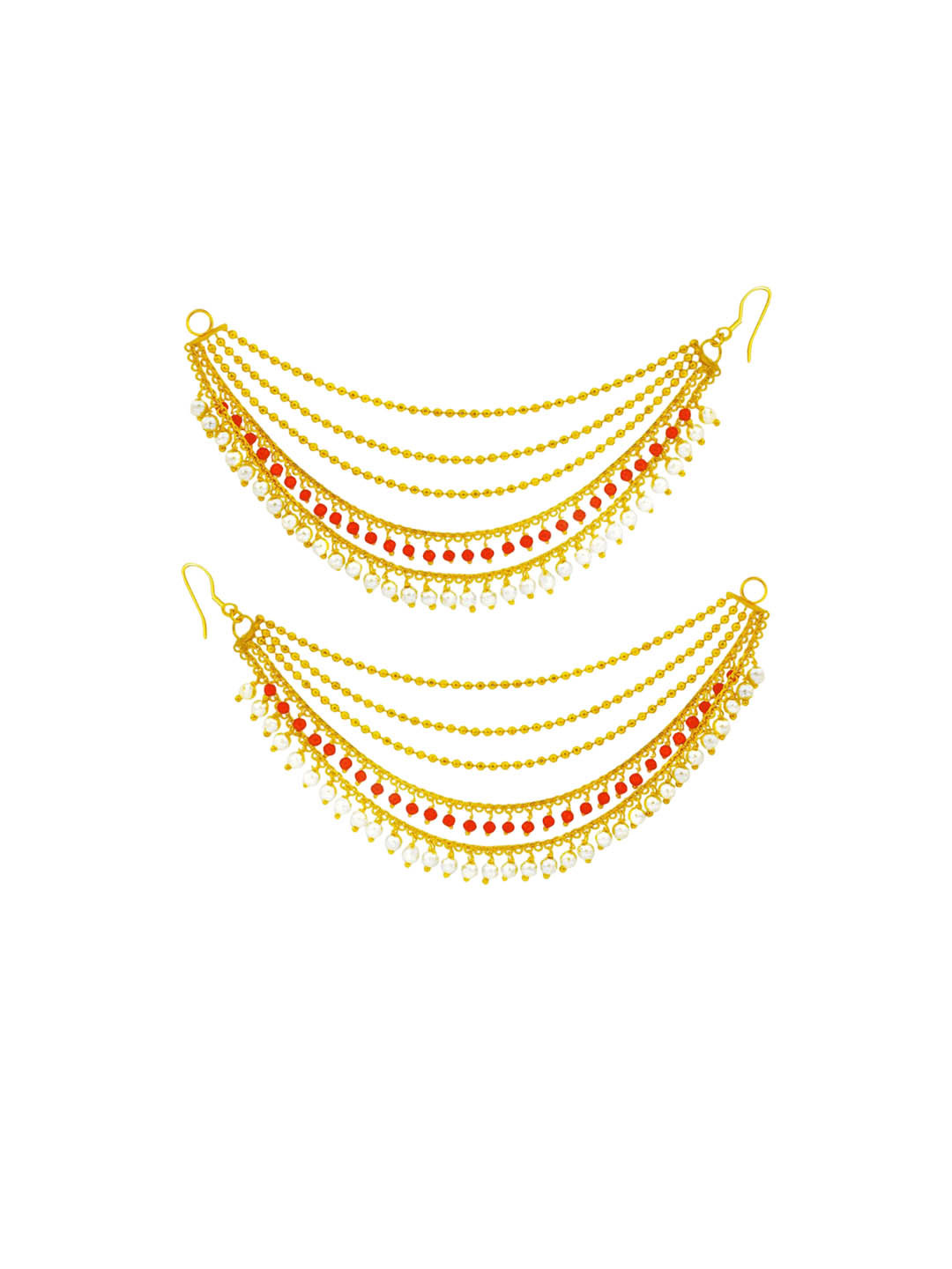 

PINAAKA DARINI Gold-Plated Circular Layered Pearls Beaded Chain Earrings