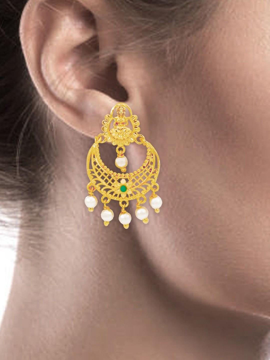 

PINAAKA DARINI 1 Gram Gold-Plated Contemporary Drop Earrings With Ear Chain