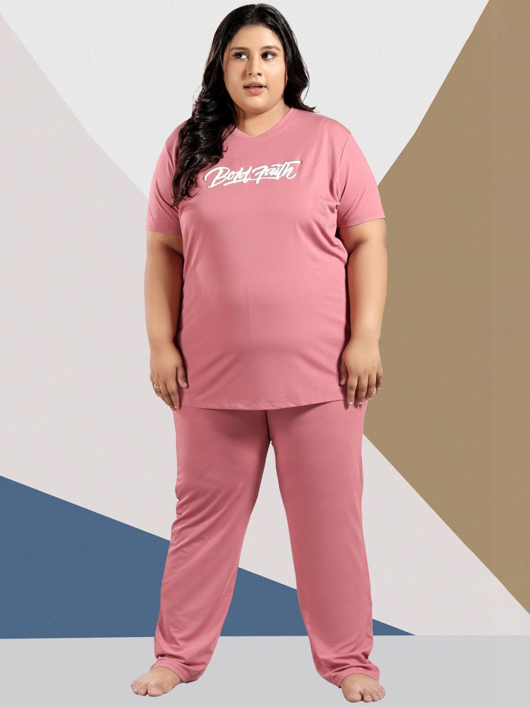 

TITTLI Women Plus Size Printed Night suit, Rose