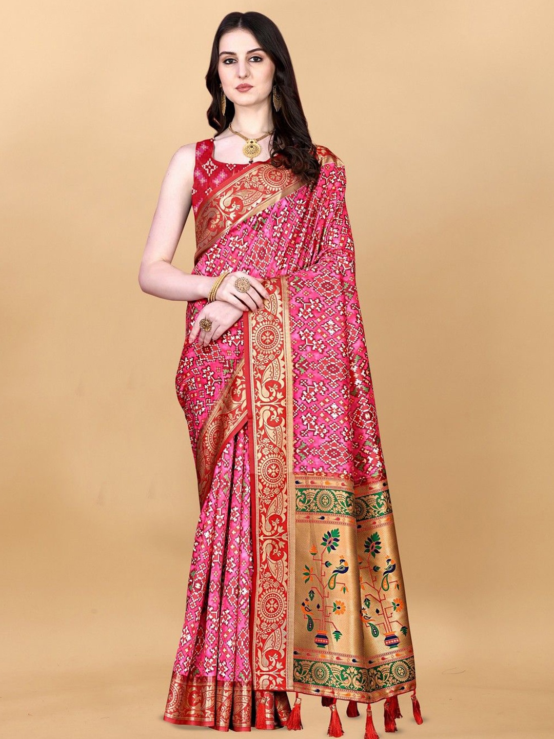 

VARNI FABRICS Woven Design Zari Pure Silk Banarasi Saree, Pink