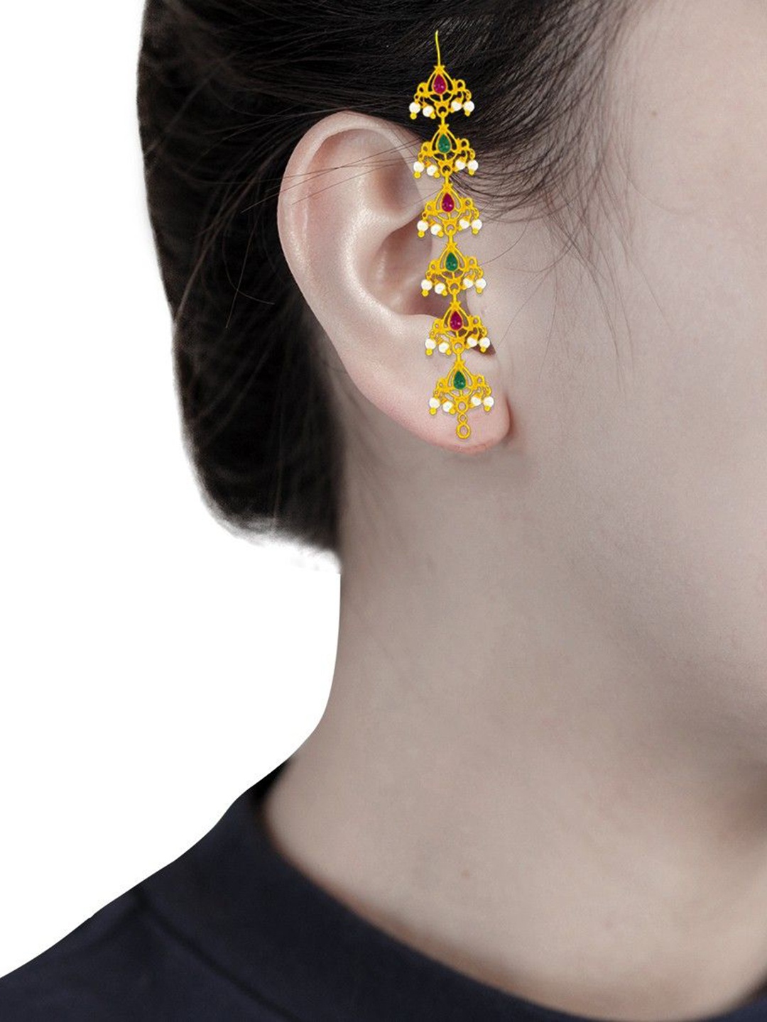

PINAAKA DARINI 1Gram Gold -Plated Circular Artificial Stone Studded Chain Earrings