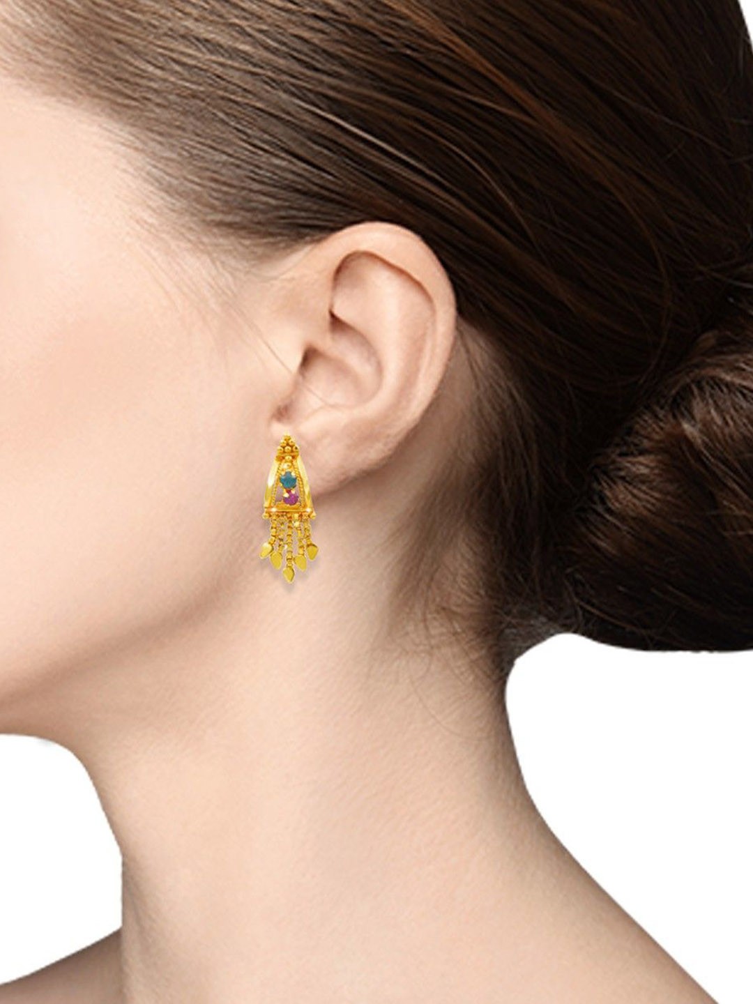 

PINAAKA DARINI Set Of 3 One Gram Gold-Plated Contemporary Stone Studded Drop Earrings