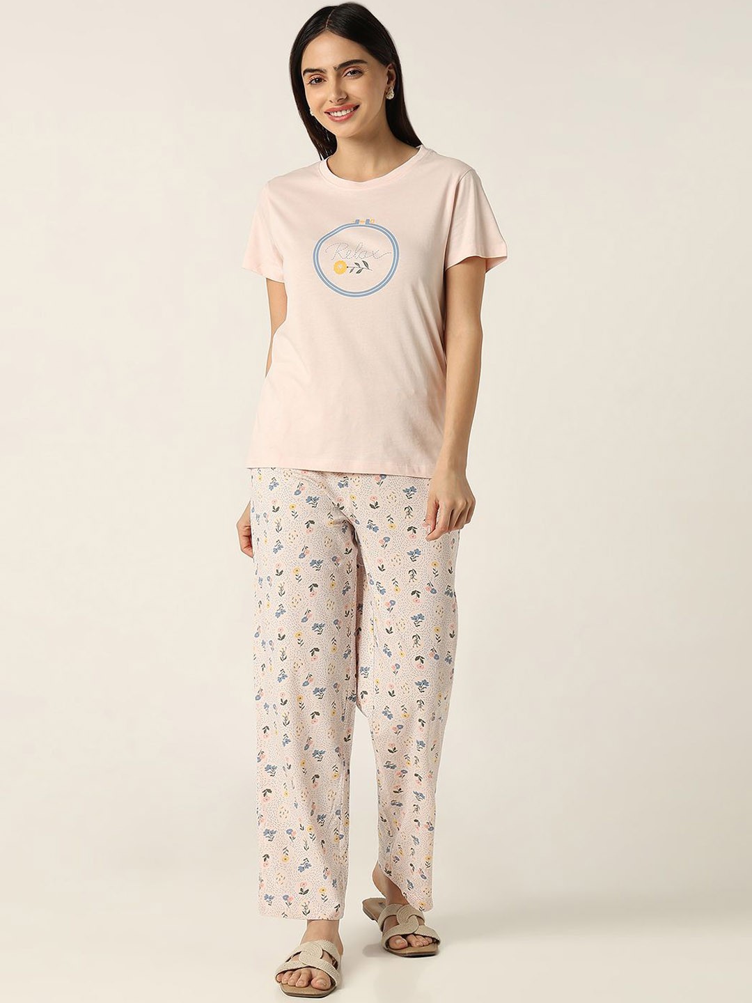 

R&B Women Printed Pure Cotton Night suit, Pink