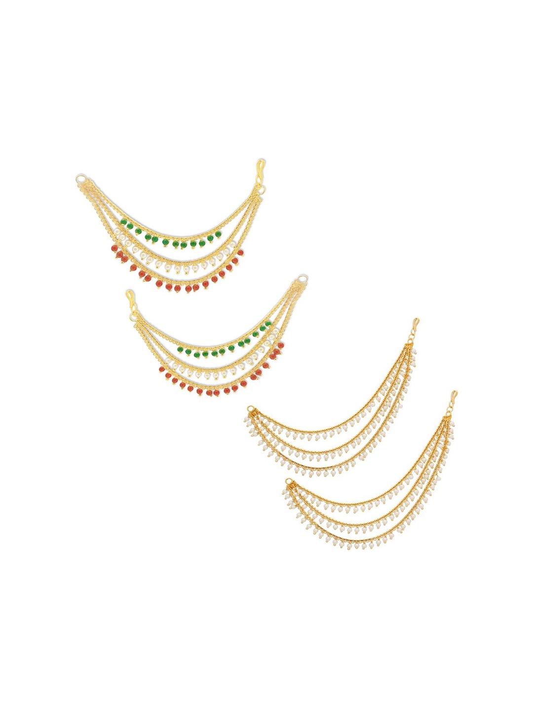 

PINAAKA DARINI Set Of 2 Gold-Plated Pearls Beaded Statement Clip on Chain Earrings