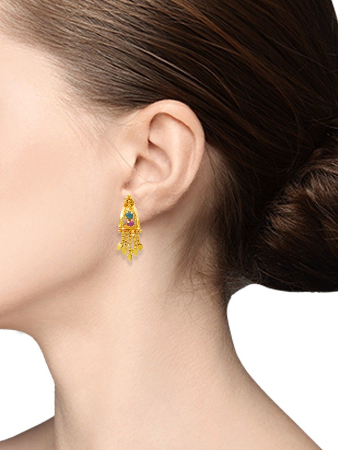 

PINAAKA DARINI Set Of 4 Gold-Plated Stone Studded Floral Temple Drop Earrings