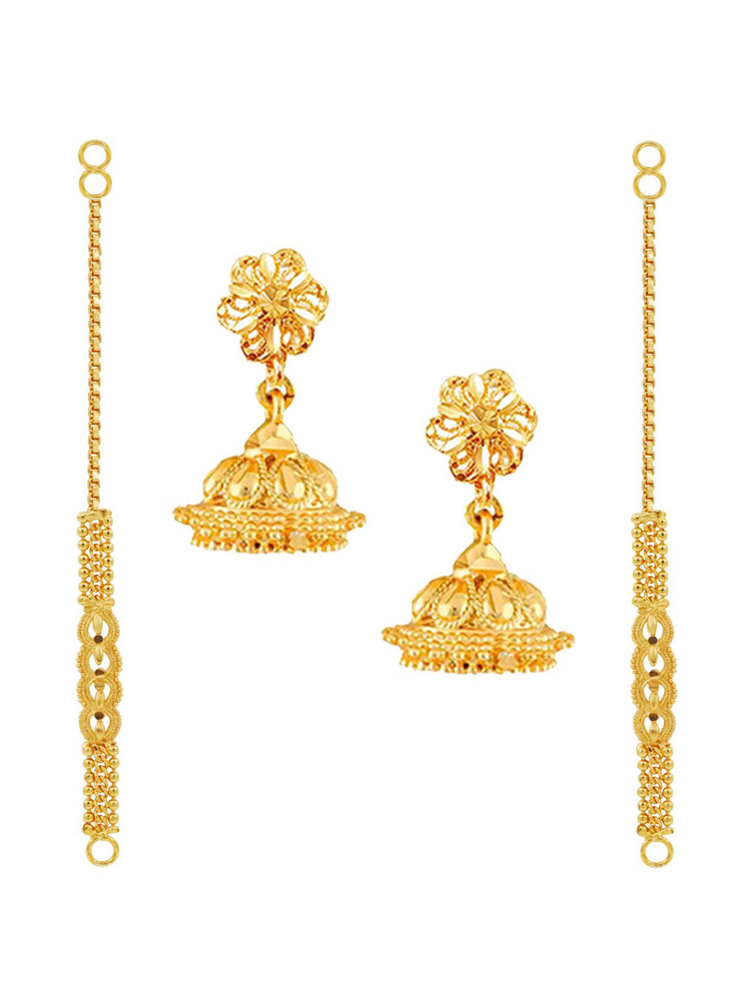 

PINAAKA DARINI 1Gram Gold Dome Shaped Jhumkas With Hair Chains