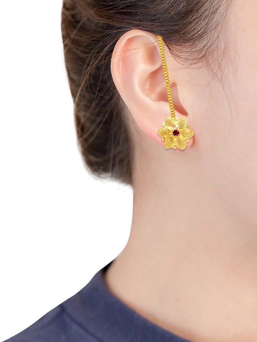 

PINAAKA DARINI 1 Gram Gold-Plated Contemporary Studs With Ear Chain