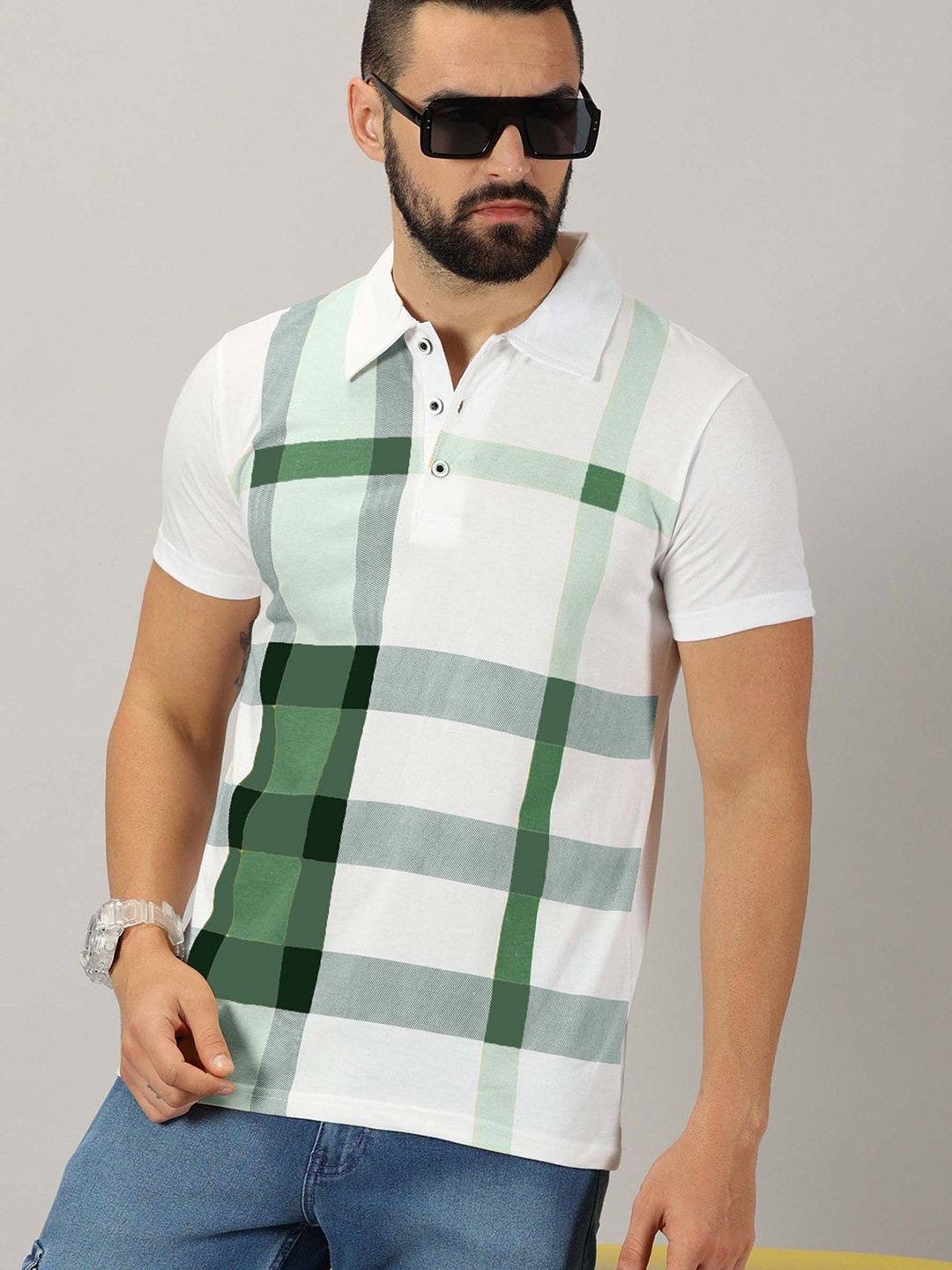 

AUSK Men Checked Polo Collar Cotton T-shirt, White