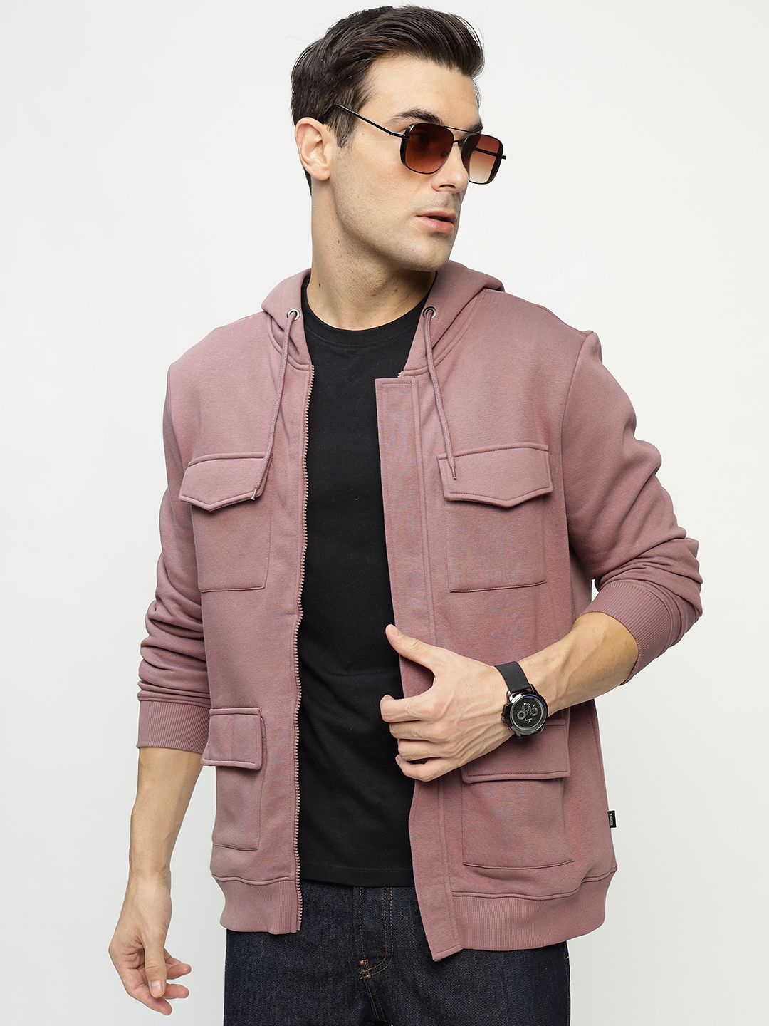 Hancock Men Fleece Bomber Jacket, Mauve