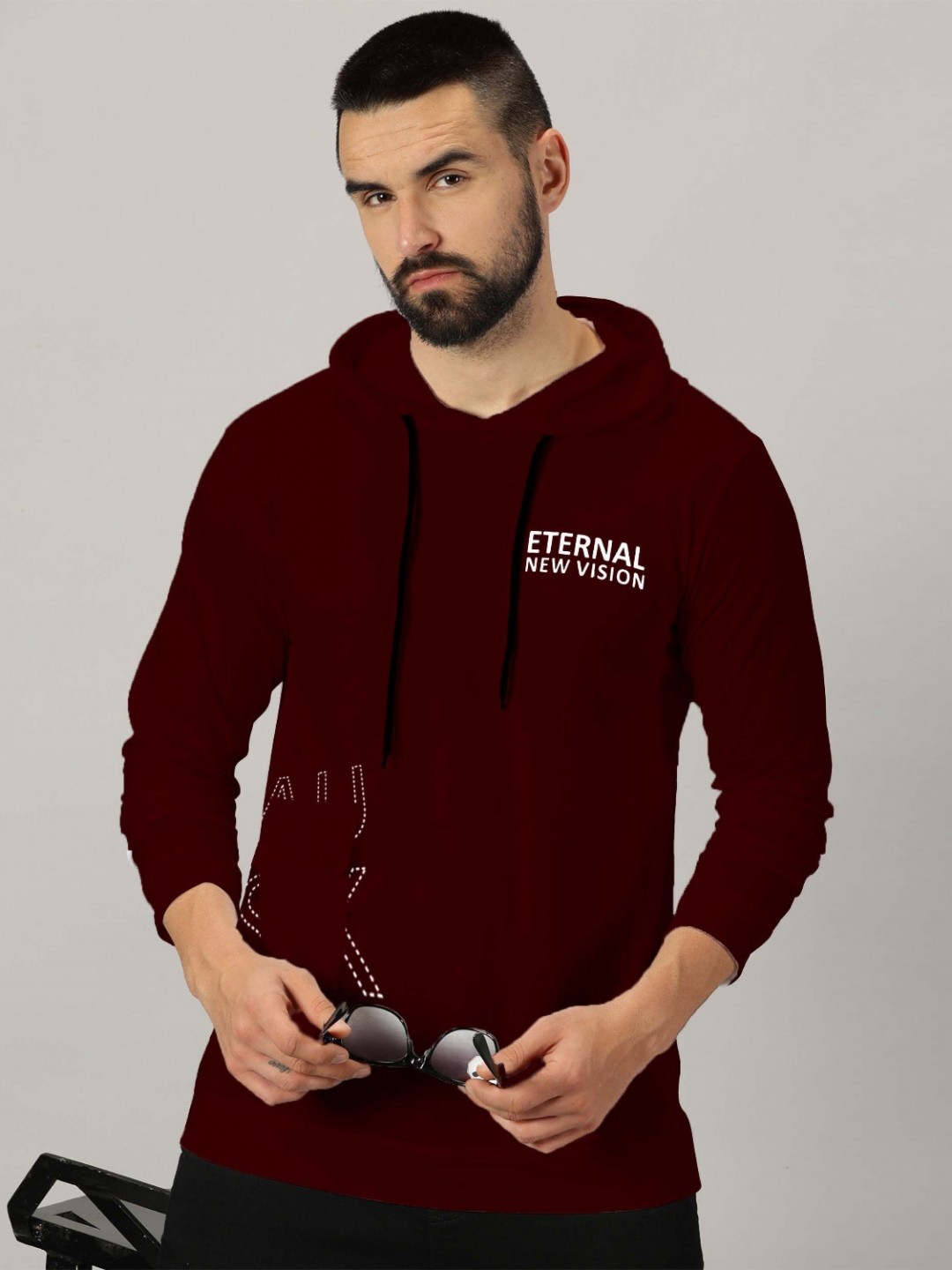 

AUSK Men Typography Printed Hooded Full Sleeves Casual T-shirt, Maroon
