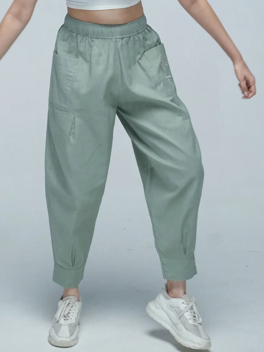 

KSHM Unisex Mid-Rise Slip On Harem Pants, Green