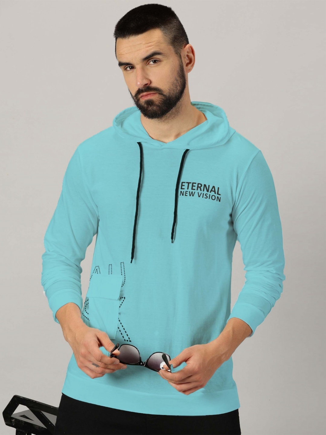 

AUSK Men Typography Printed Hooded Full Sleeves Casual T-shirt, Sea green