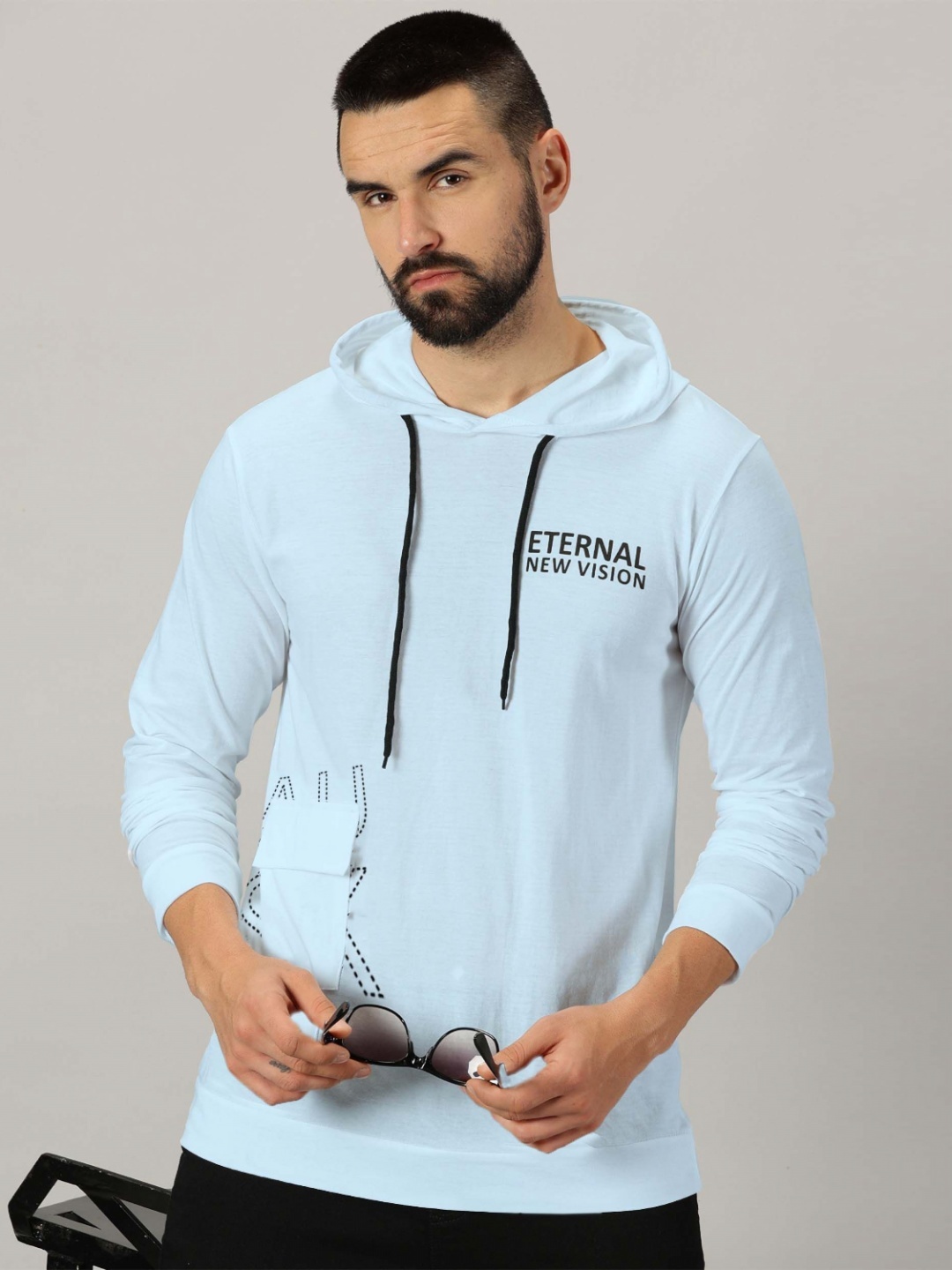 AUSK Men Typography Printed Hooded Casual T-shirt, White