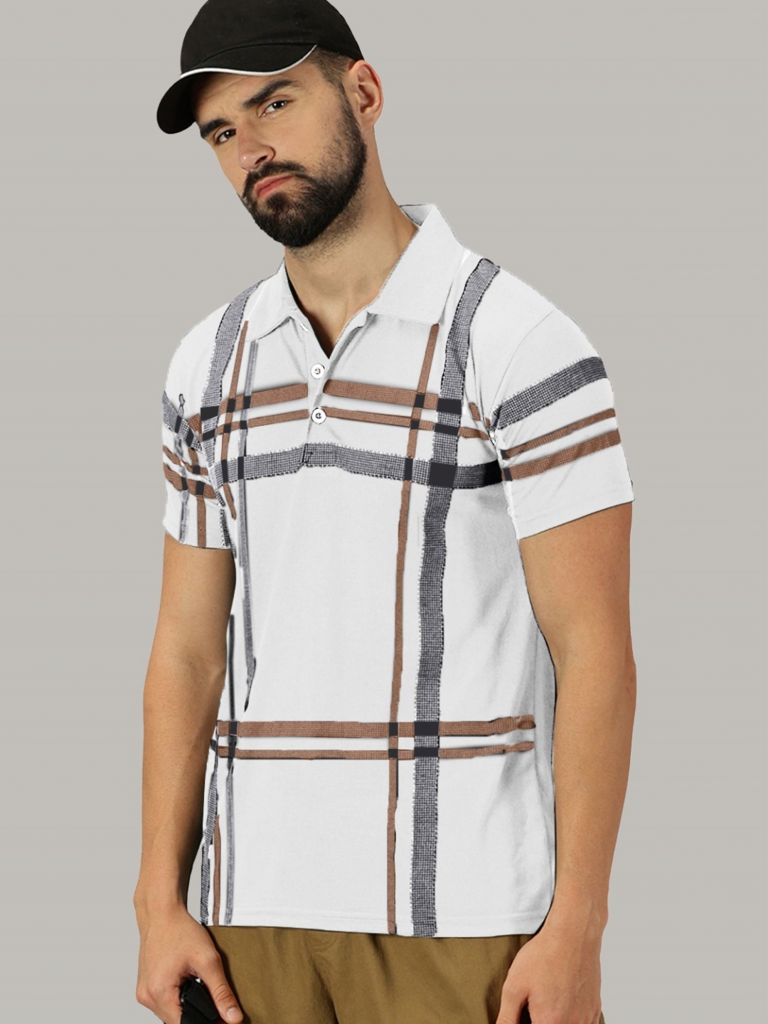 

AUSK Men Checked Polo Collar Cotton T-shirt, White
