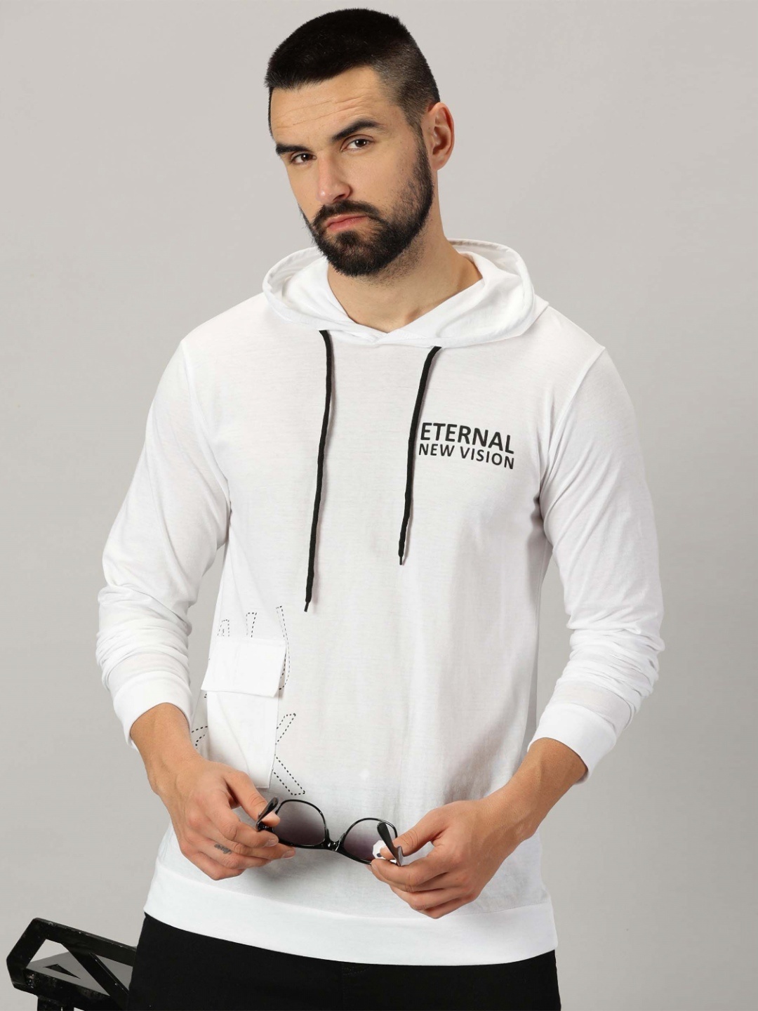 

AUSK Men Typography Hooded Cotton Sweatshirt, White
