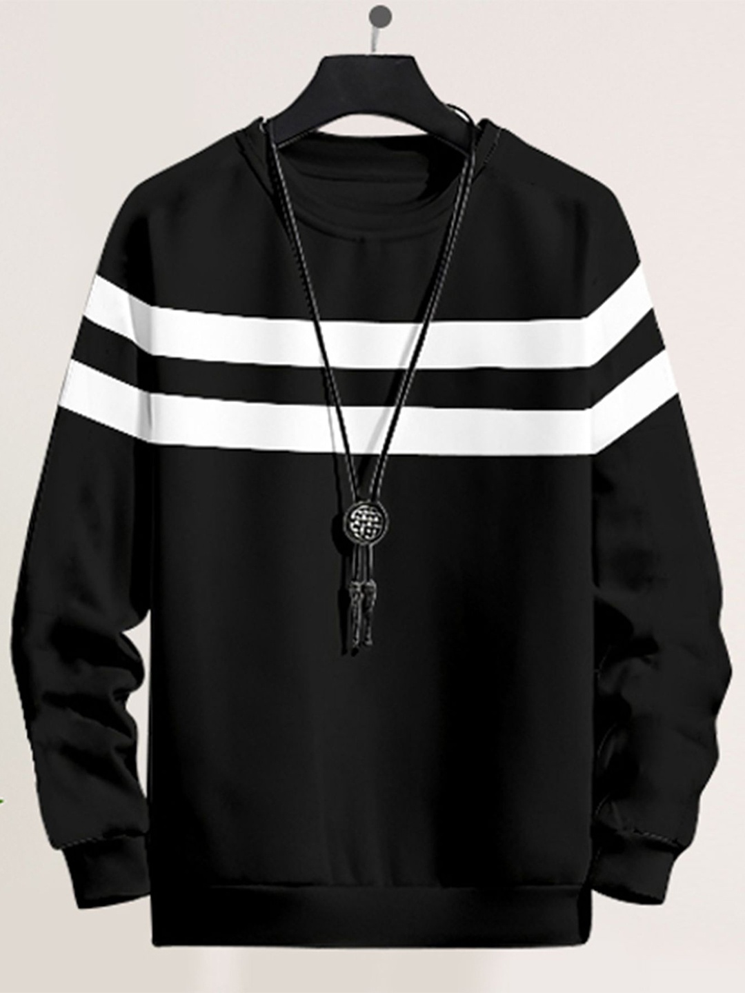 

AUSK Men Striped Pullover Full Sleeve Casual Sweatshirt, Black