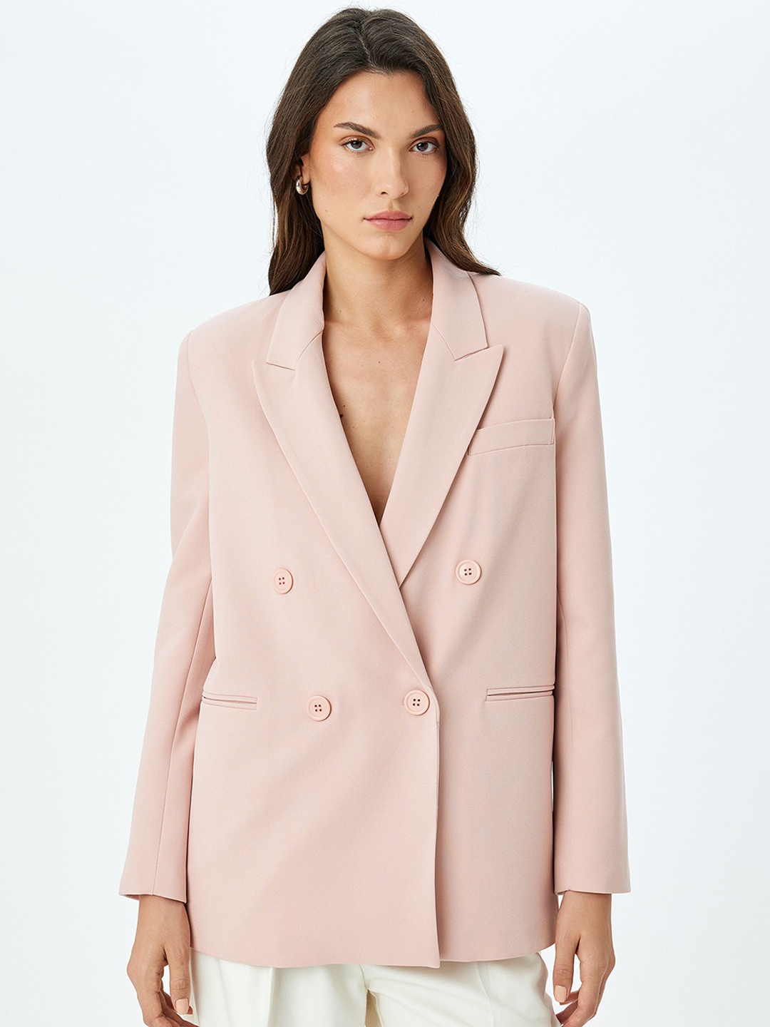 

Koton Notched Lapel Oversized-fit Single-Breasted Blazers, Pink