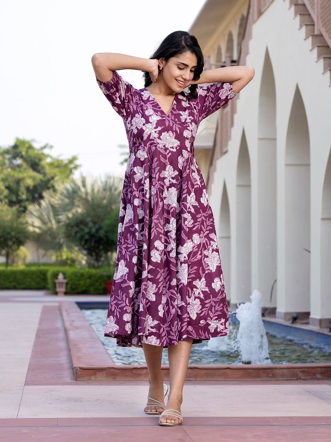 

KALINI Floral Printed Fit & Flare Midi Dress, Purple