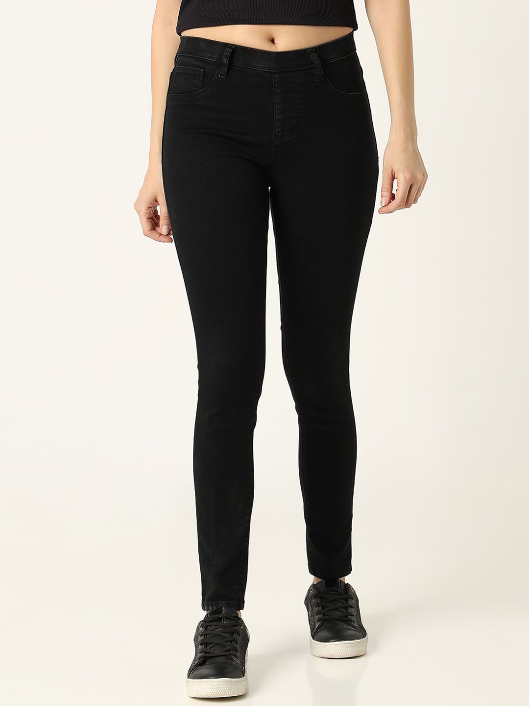 

R&B Women Slim Fit Mid-Rise Cotton Jeans, Black