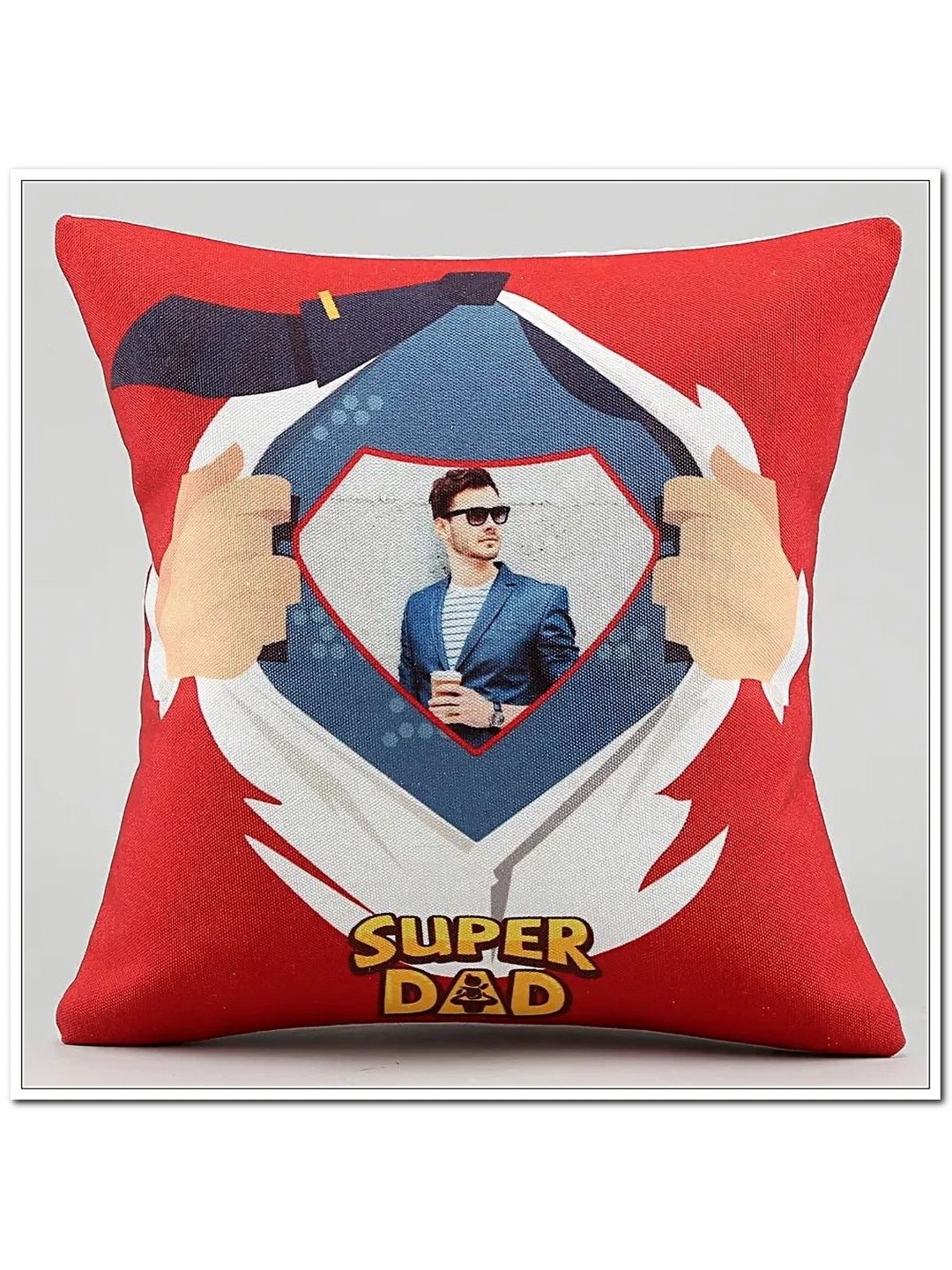 

fnp Red & White Printed Personalised Super Dad Cushion