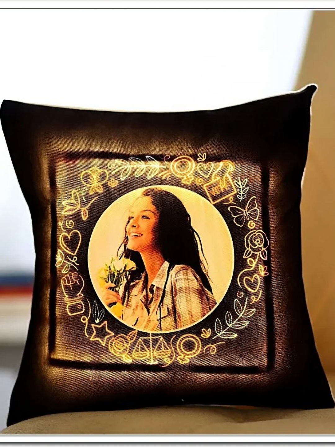 

fnp Black & White Printed Personalised LED Cushion