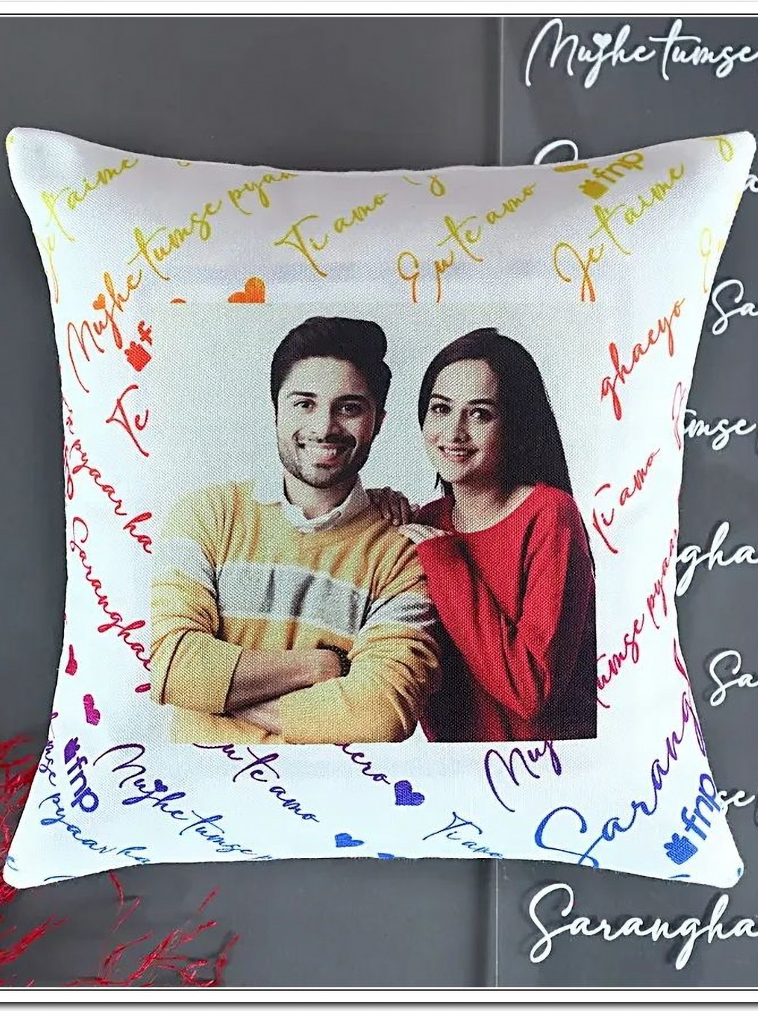 

fnp White & Blue Printed Personalised Love Language Cushion