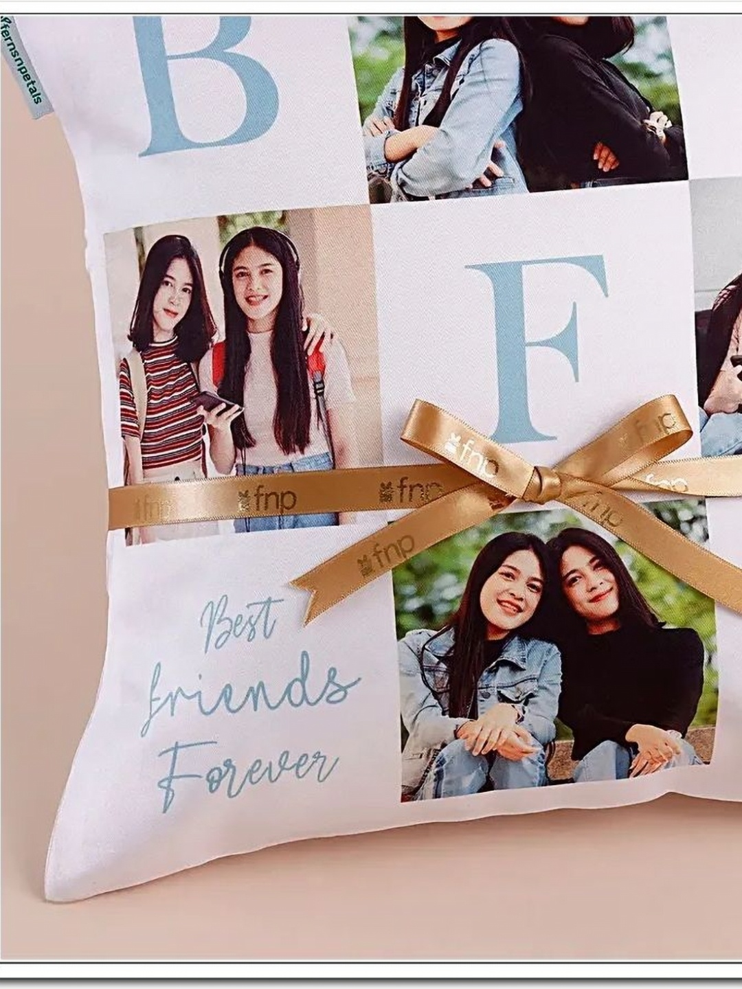 

fnp White & Blue Printed Personalized BFF Treasure Cushion