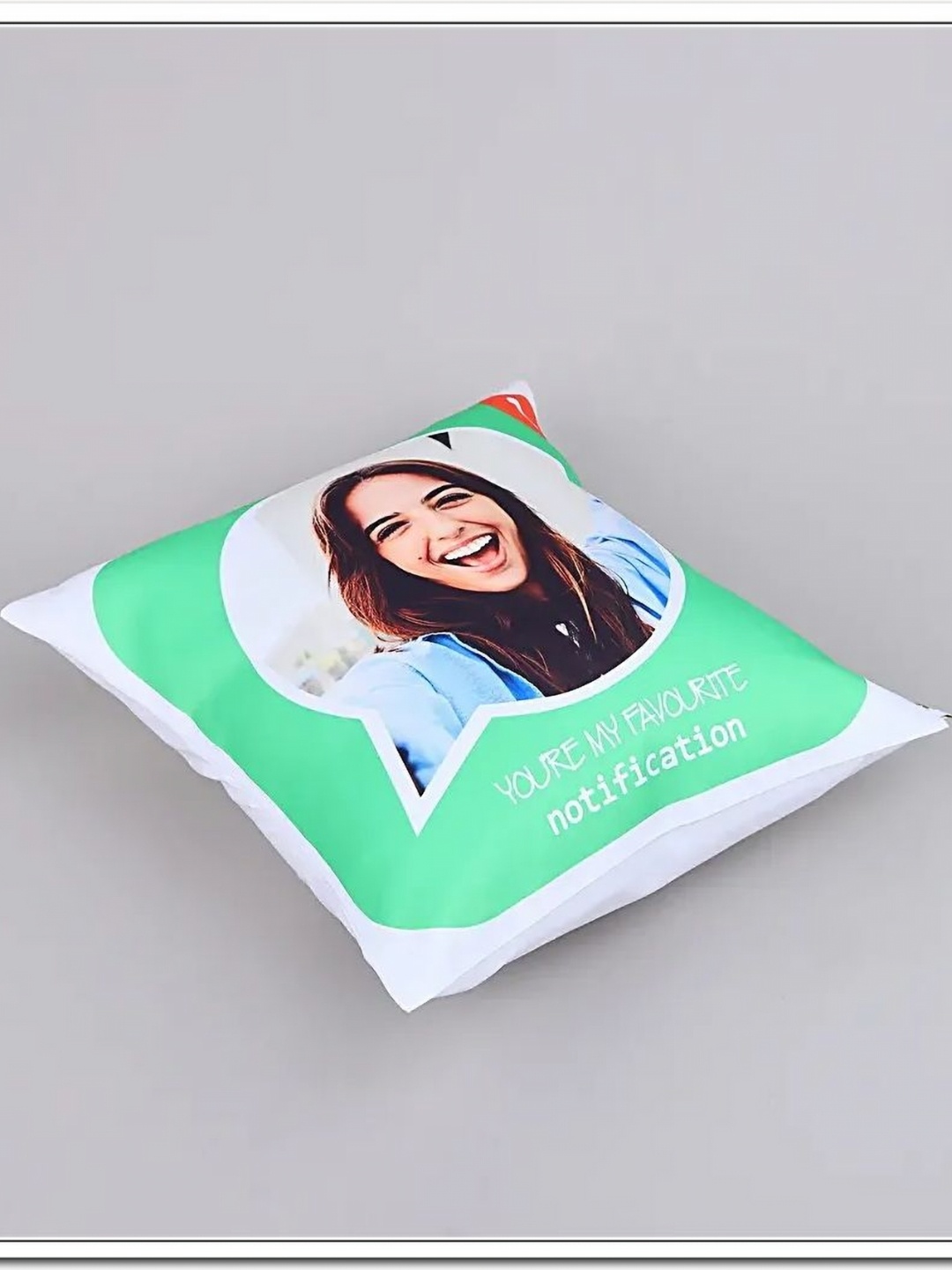 

fnp White & Green Printed Personalised Loves Notification Cushion
