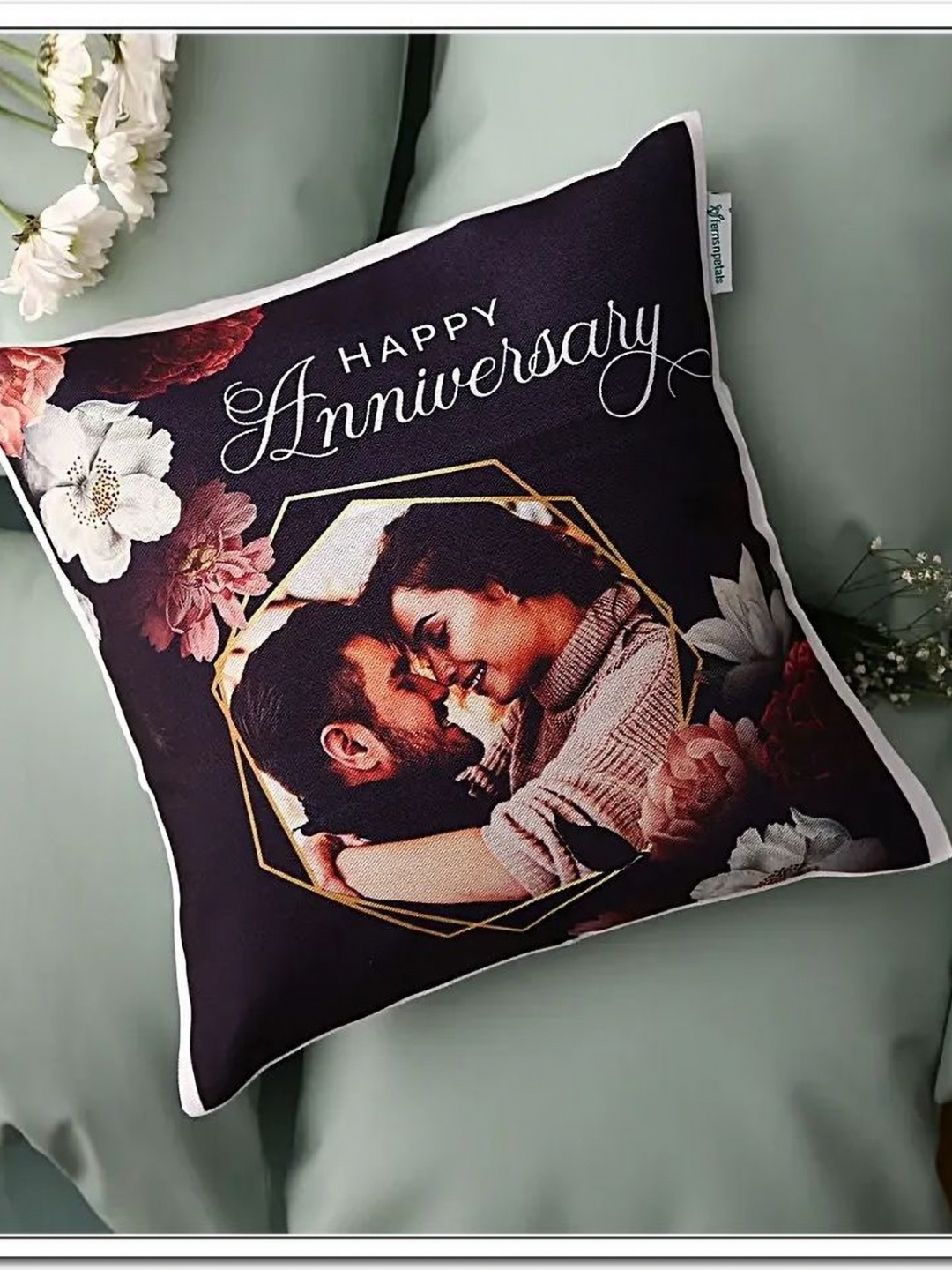 

fnp White & Black Printed Personalised Anniversary Greetings Cushion
