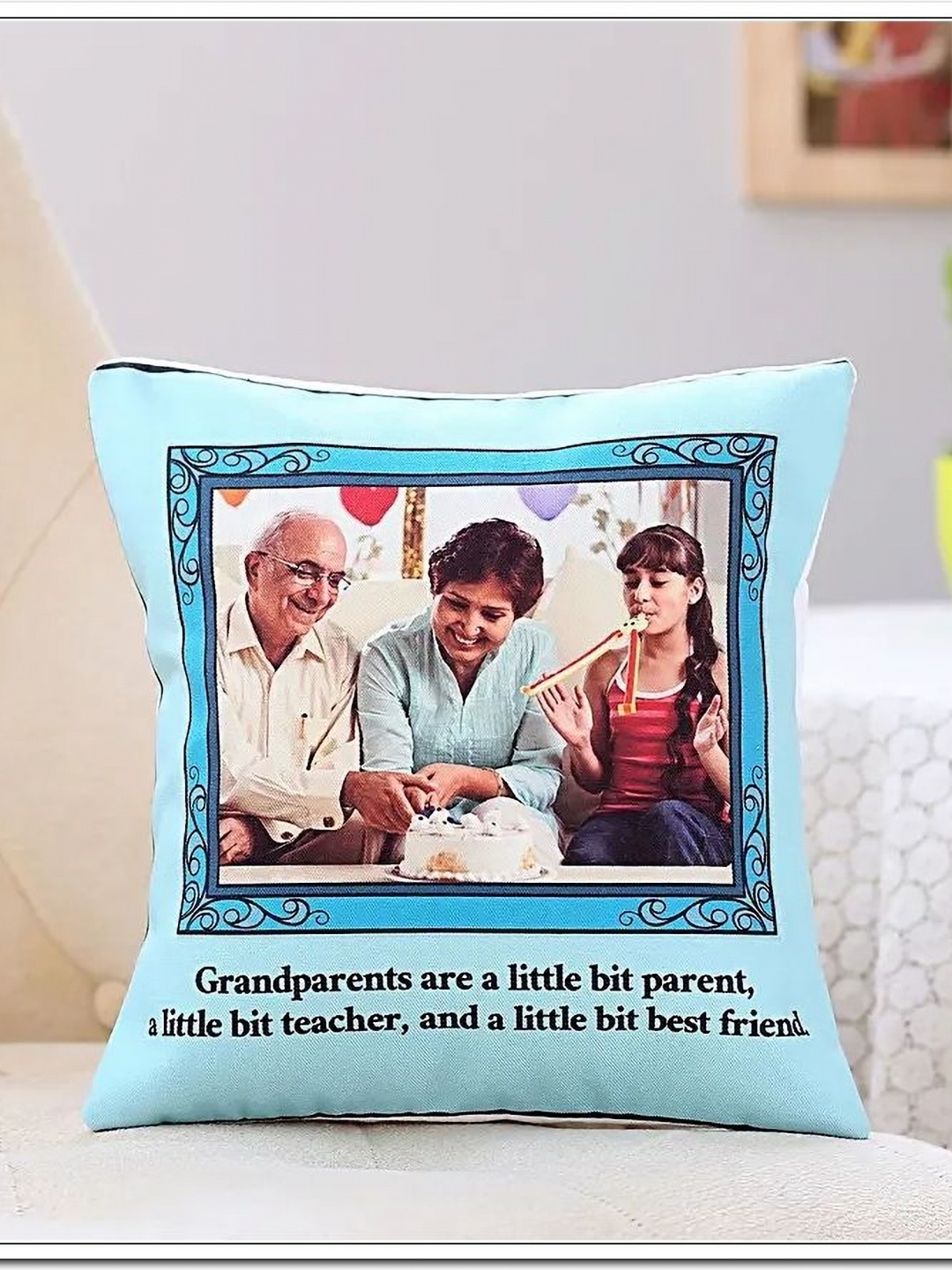 

fnp Blue & Black Personalised BFF Grandparents Printed Pre-Filled Cushion