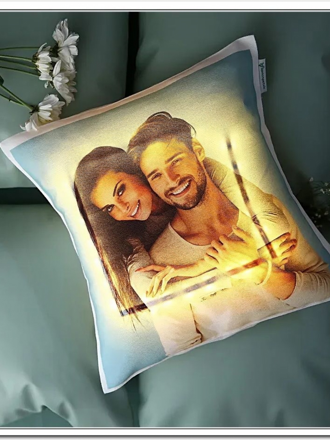 

fnp White & Blue Personalized Printed Pre-Filled Cushion