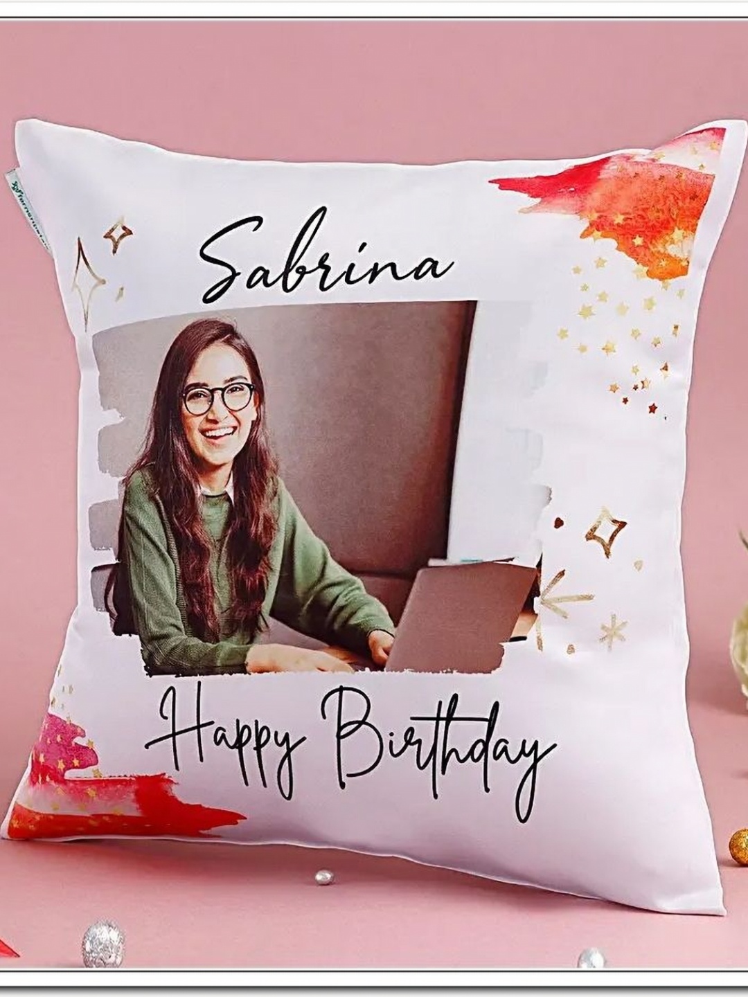 

fnp White & Red Personalized Printed Pre-Filled Cushion