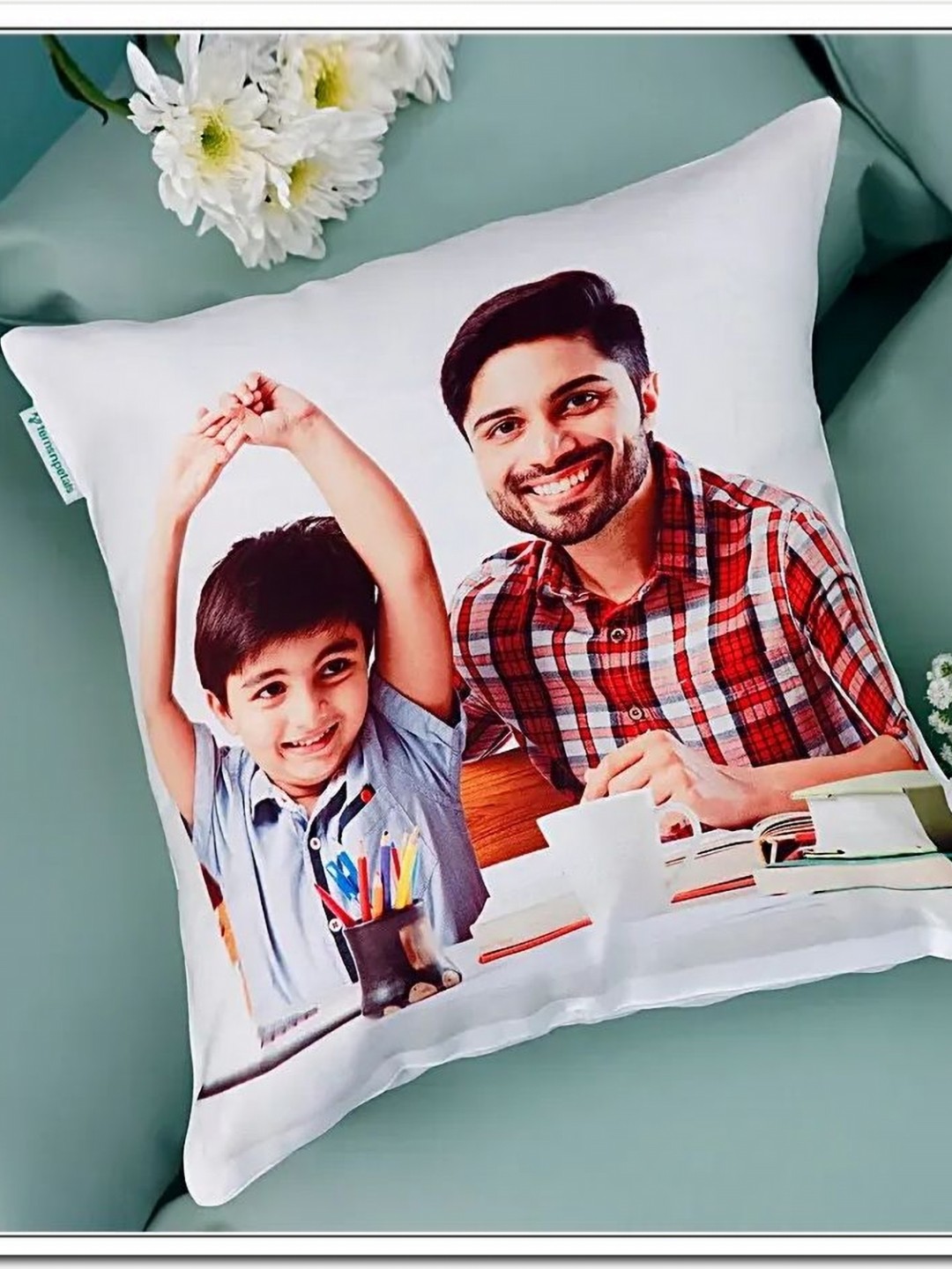 

fnp White & Red Printed Personalized Soft Cushion