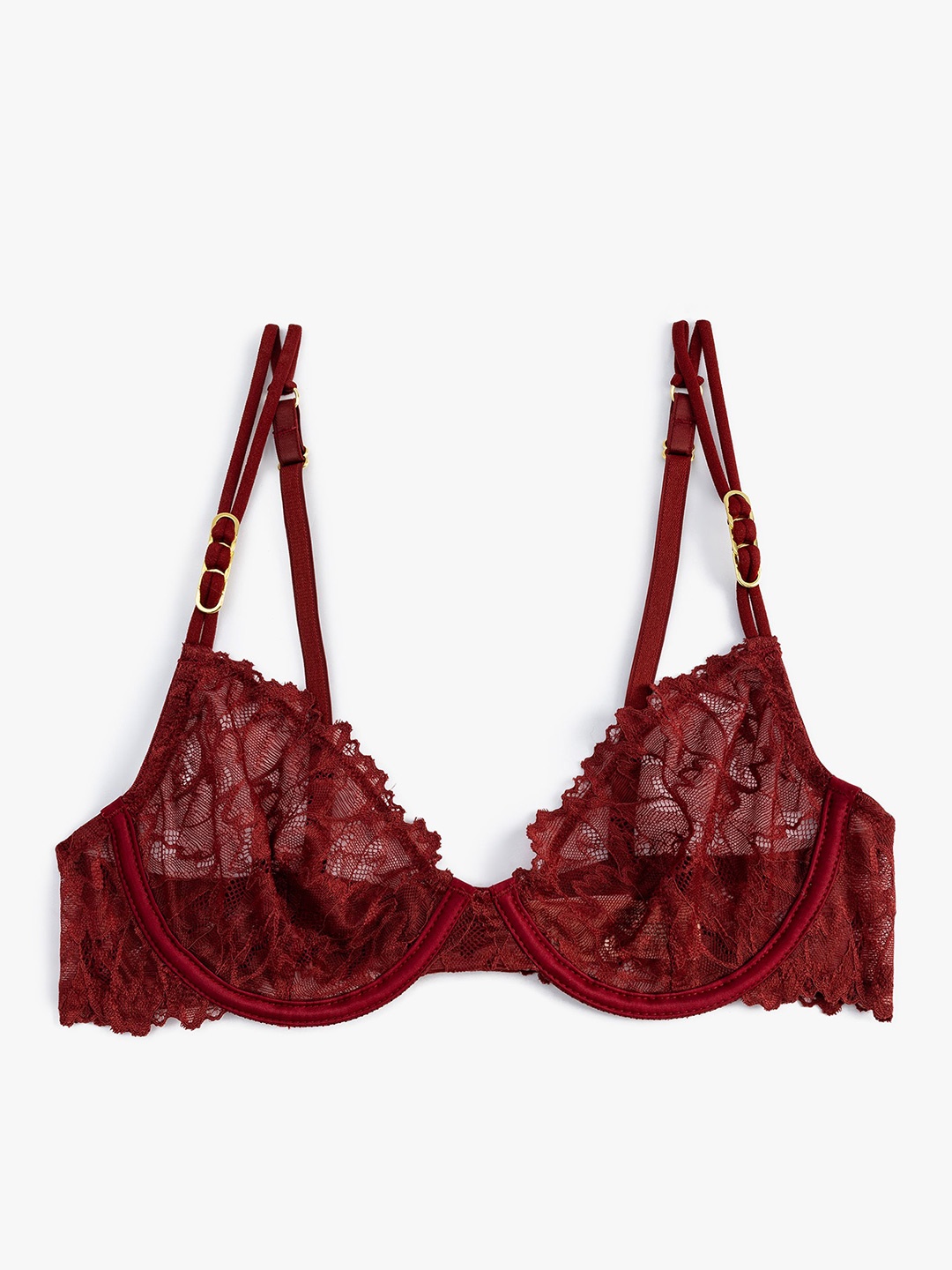 

Koton Medium Coverage Underwired Lace Bra, Maroon