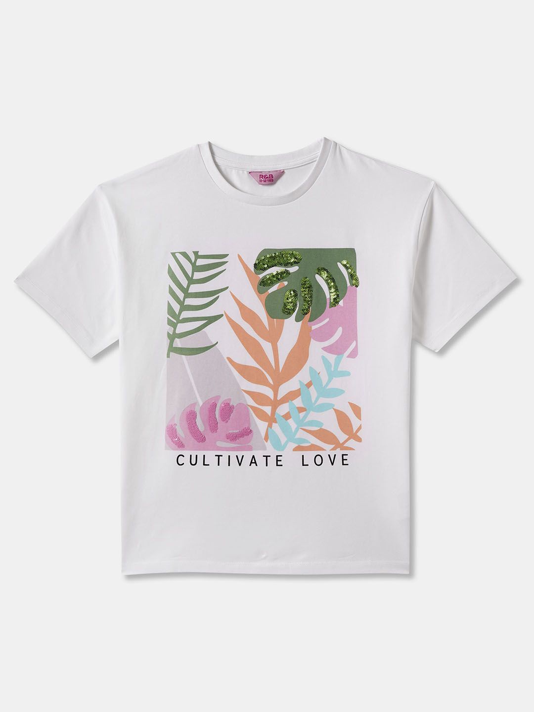 

R&B Girls Graphic Printed Cotton Top, White