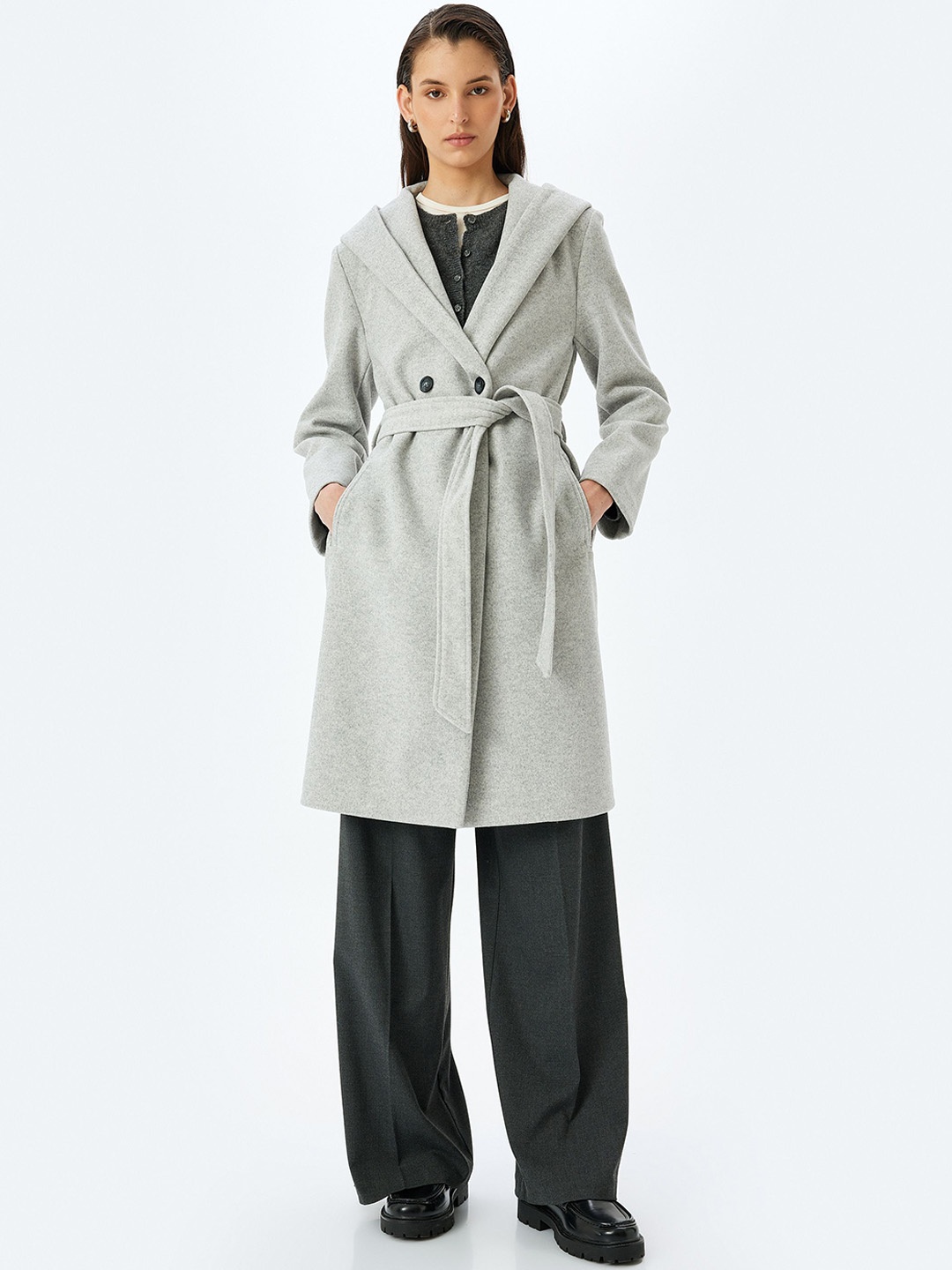 

Koton Women Single-Breasted Knee Length Overcoats, Grey